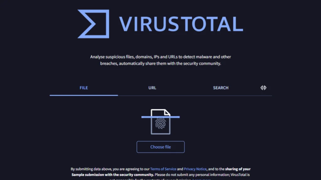 virustotal home page